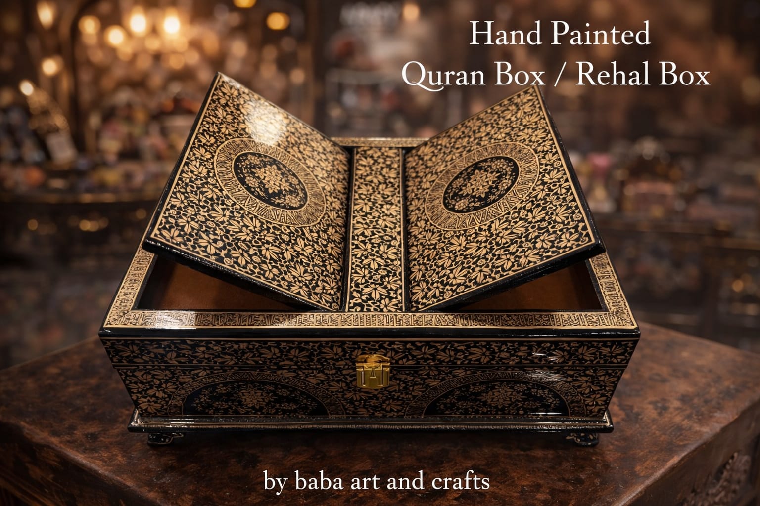 Vintage Quran Box , Hand painted Rehal ,Paper mache quran box , handmade paper mache box 